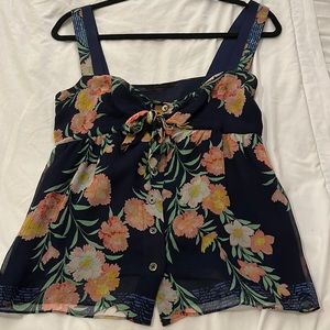 S Ellie Tahari Blue Floral Tank Top Blouse, Like New